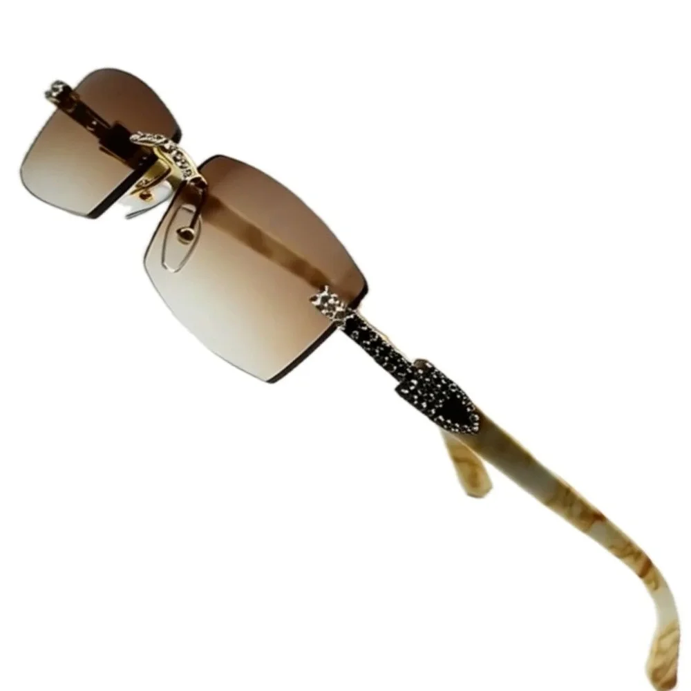 Rhinestone Rimless Sunglasses Fashion Tinted‎ Lens Men's Sophisticated Diamond